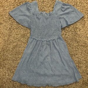 NWT Loveriche Blue Polka Dot Smocked mini dress.